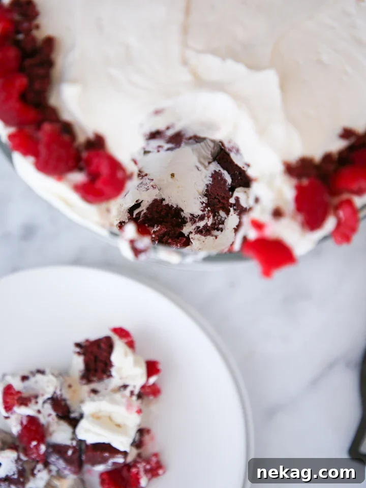 Ruby Raspberry Velvet Trifle 5 A perfectly layered slice of Red Velvet Raspberry Trifle