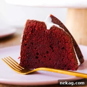Red Velvet Pound Cake Cream Cheese Glaze slice from side