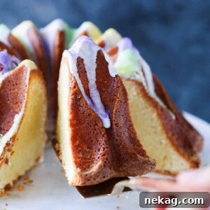 Mardi Gras King Pound Cake slice being removed on cake server