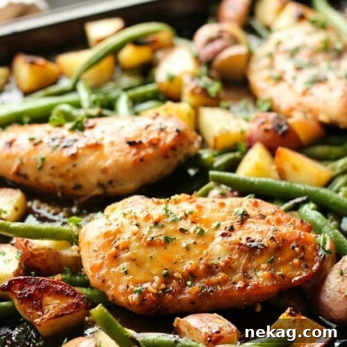 One Pan Honey Garlic Chicken and Vegetables - main recipe image.