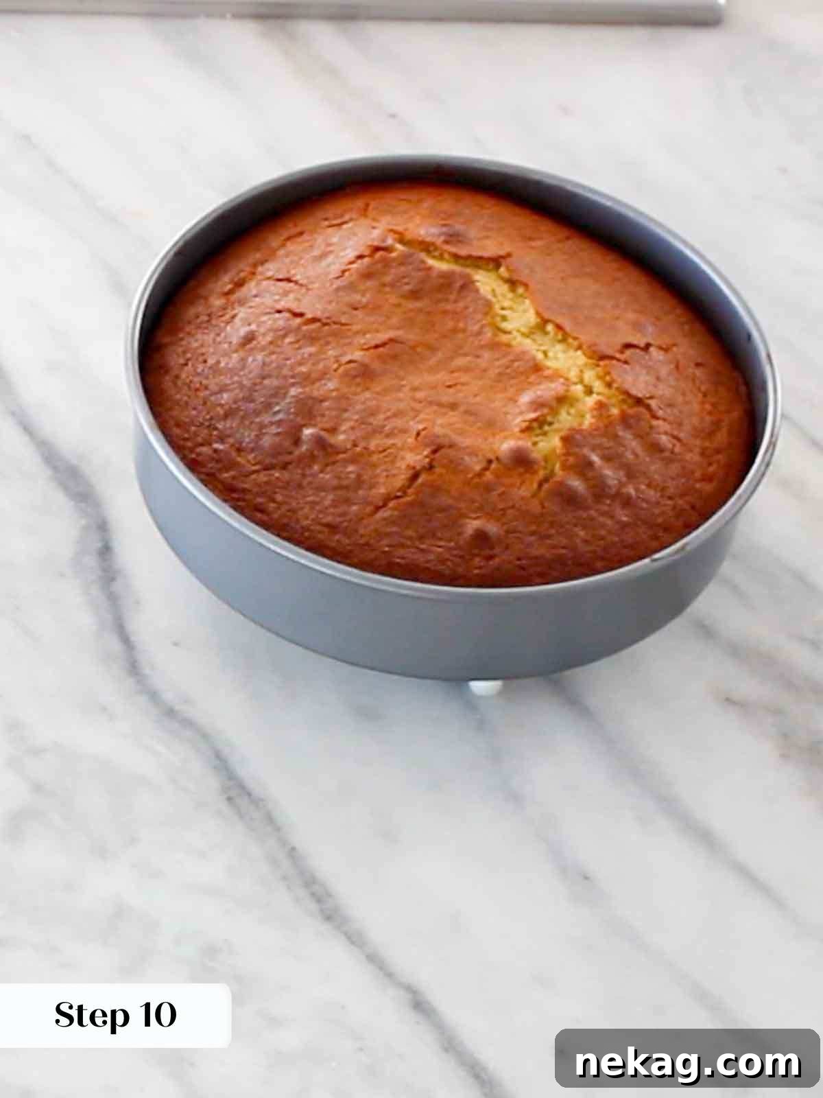 A perfectly golden brown orange upside down cake, fresh from the oven.