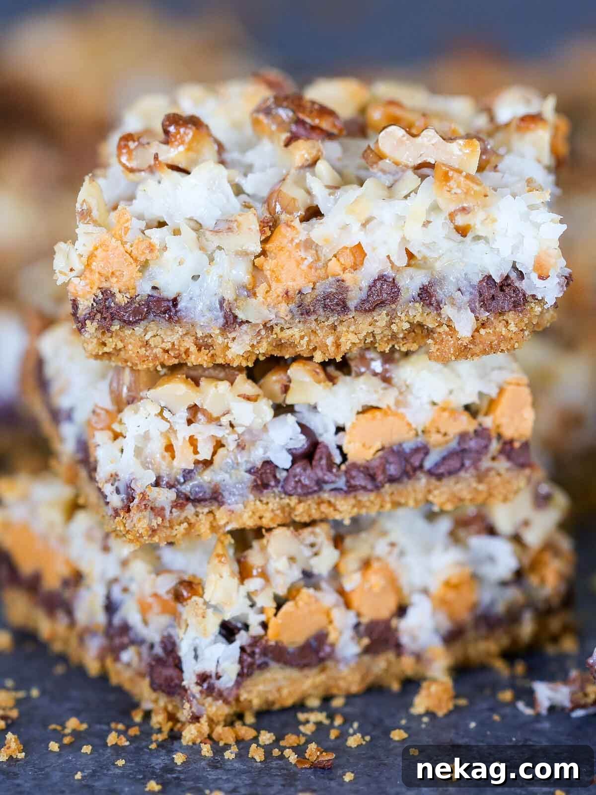 Enchanted Stacked Delights 2 stacked 7 layer bars close up.