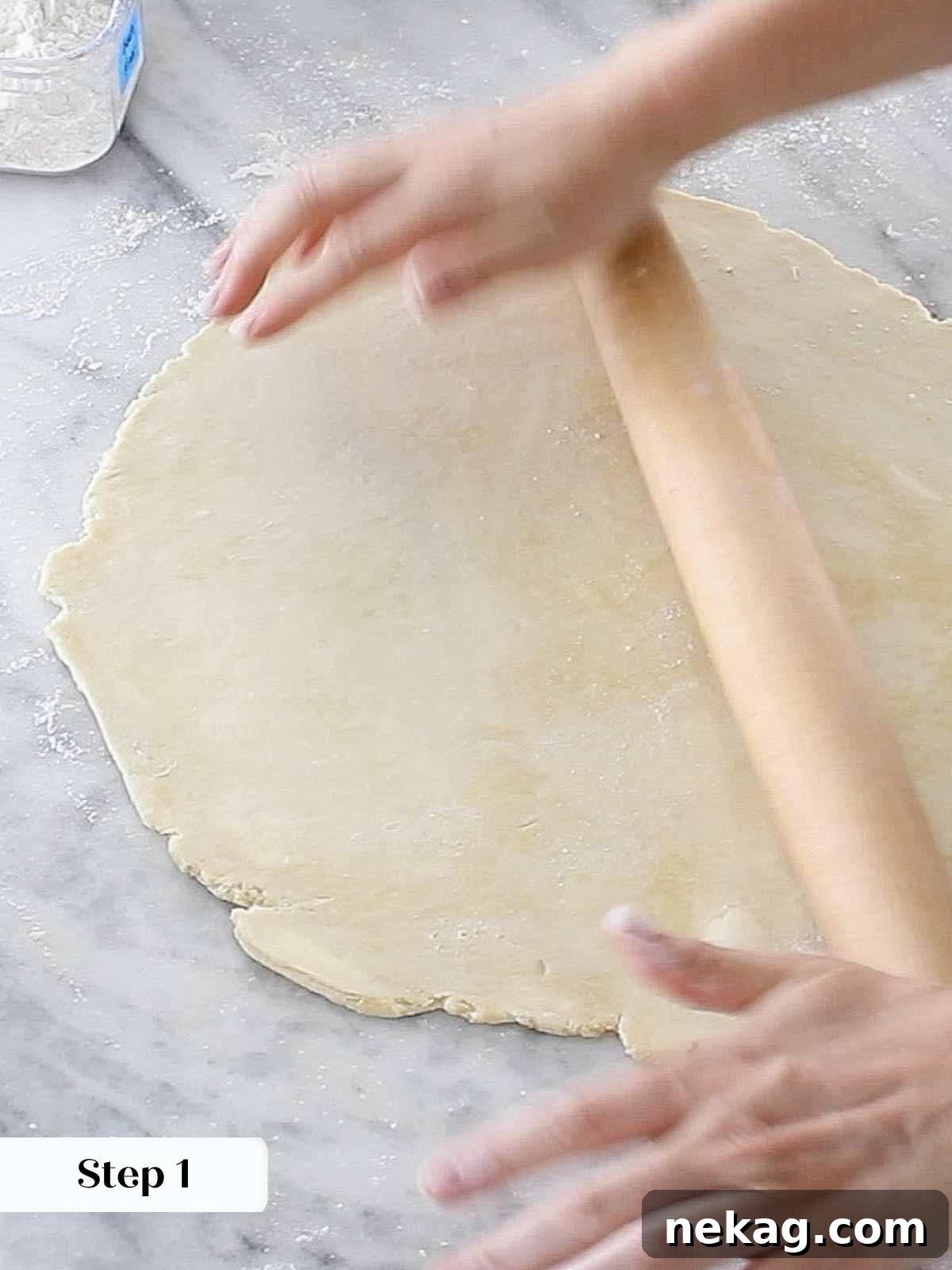 Decadent Pecan Pie Perfection 4 The process of rolling pie dough, demonstrating the precision required for a perfect crust.