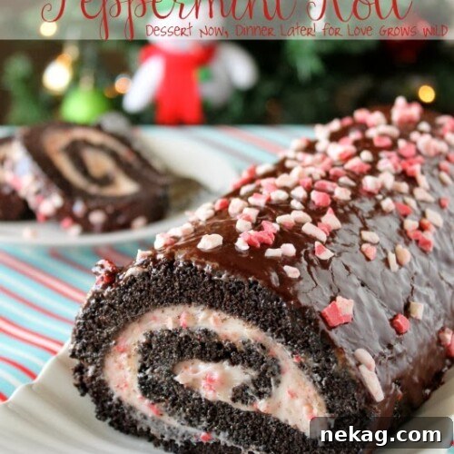 The final Dark Chocolate Peppermint Roll, beautifully glazed and sprinkled with peppermint chips.