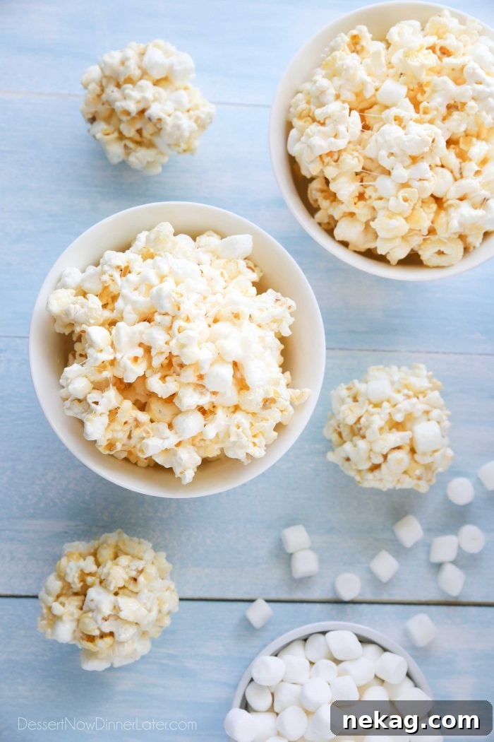 Sweet and salty, soft and gooey, this marshmallow popcorn is the best movie night snack. It's delicious as-is or easy to shape into marshmallow popcorn balls.