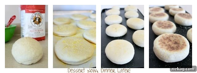 Nooks and Crannies English Muffins 6 A freshly split English Muffin with visible nooks and crannies