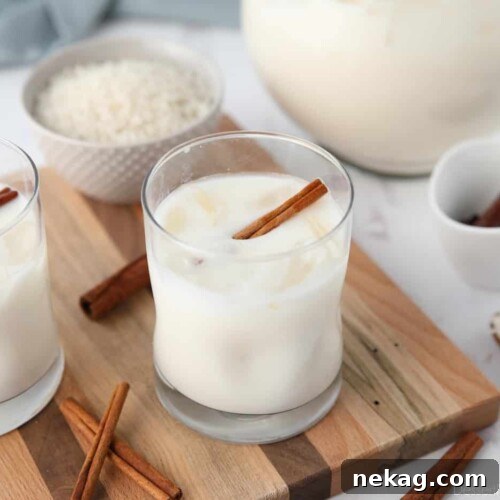 Homemade Horchata Made Easy 13 Glasses of horchata made with rice and cinnamon sticks.
