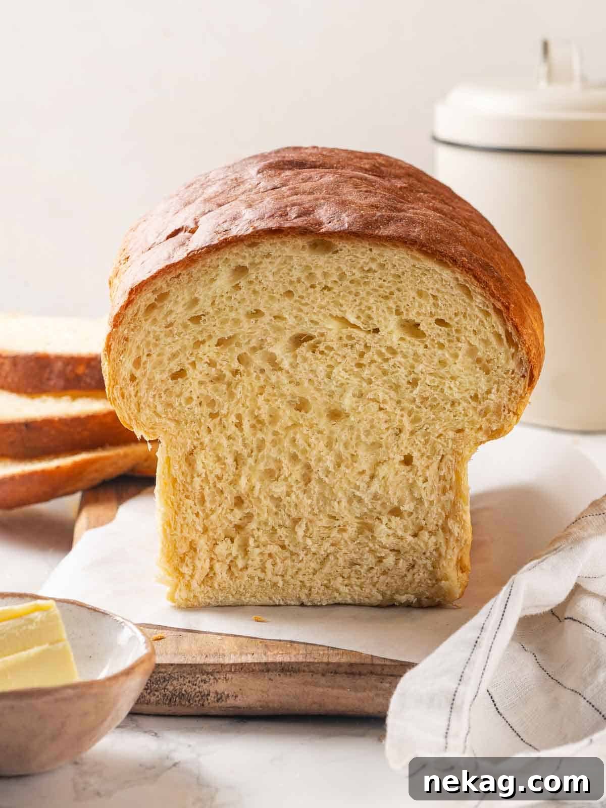 Tender Potato Loaf 2 Crispy, beautifully baked crust on a loaf of homemade potato bread.