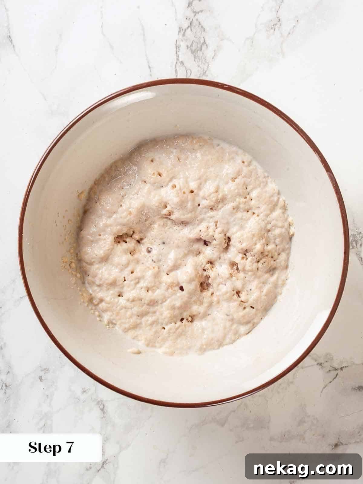 Tender Potato Loaf 6 A small bowl of bloomed yeast, foamy and active for bread making.