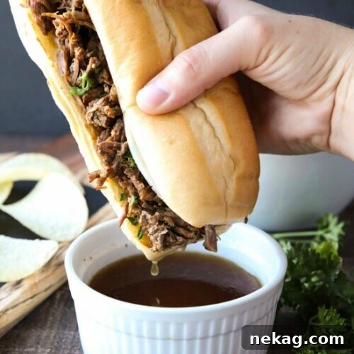 Instant Pot French Dip Sandwiches are full of fork-tender beef roast cooked in a flavorful broth that makes the perfect au jus dipping sauce. A family favorite, easy pressure cooker dinner!
