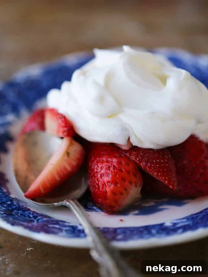 Whipped Citrus Bliss 4 Close-up view of Lemon Whipped Cream and fresh strawberries on a blue plate