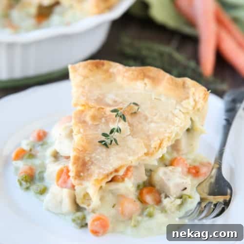 This classic Chicken Pot Pie is made from scratch with a creamy and flavorful chicken and vegetable filling tucked inside of a flaky pastry crust. Homemade comfort food that the whole family loves!