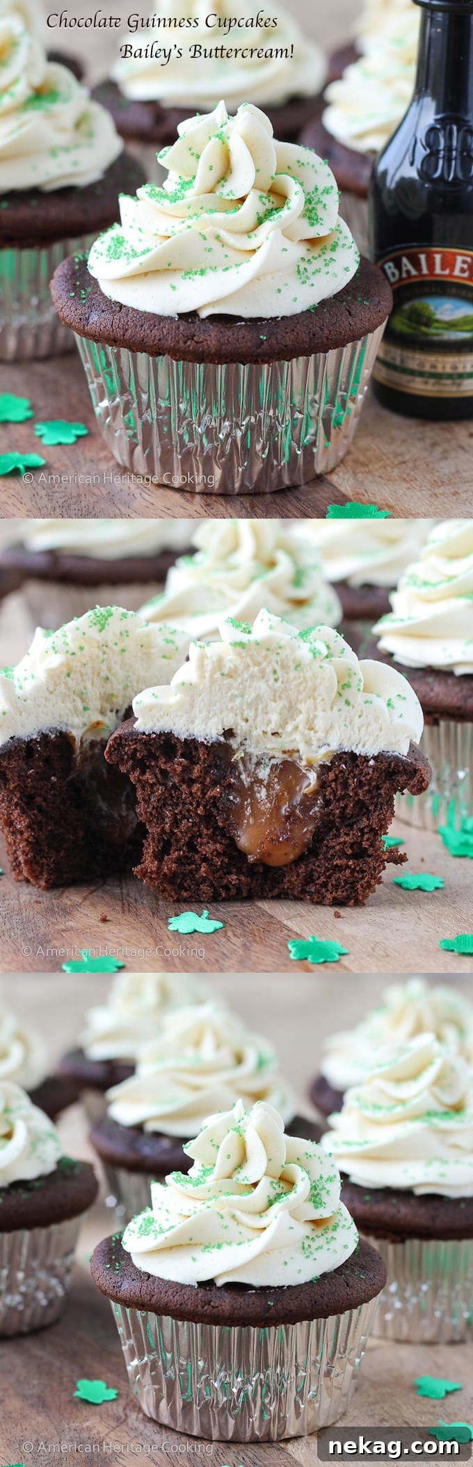This Chocolate Guinness Cupcakes have a chocolate Guinness cake filled with salted caramel and topped with a Bailey's Irish Cream Buttercream!