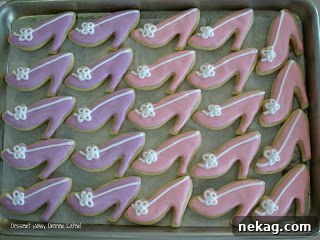 Close-up of elegantly decorated high-heel shoe sugar cookies