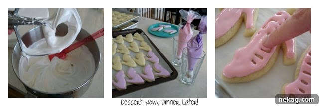 Various royal icing consistencies for cookie decorating
