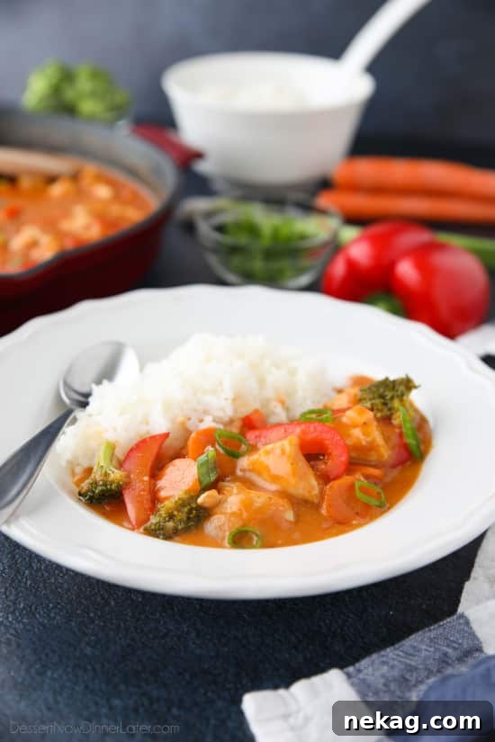 Vibrant Thai Red Curry 3 Close-up shot of the creamy and flavorful Thai Red Curry sauce, showing its rich texture and vibrant red color.