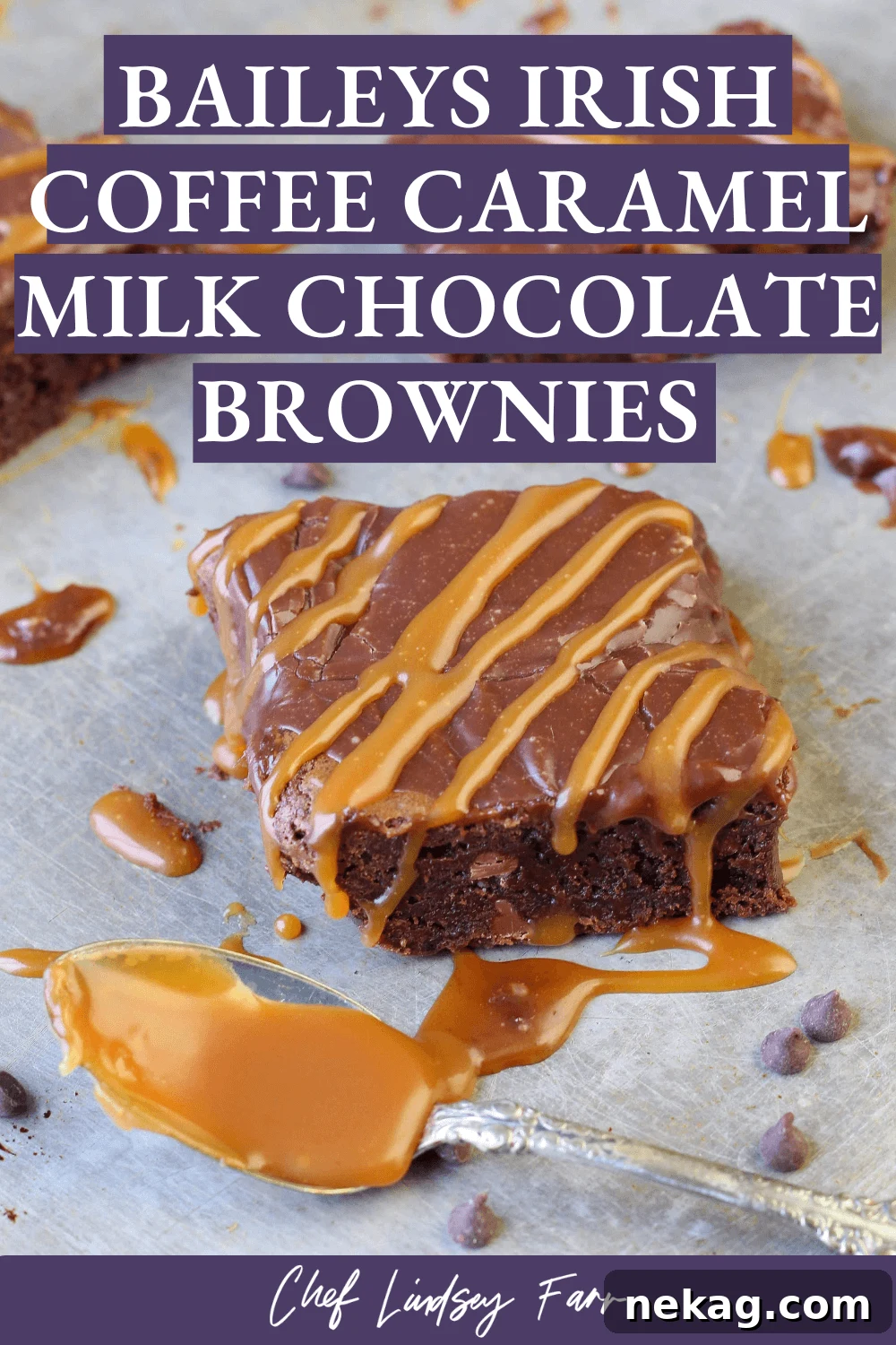 Decadent Caramel Brownies 9 Brightly lit image of Bailey's Irish Coffee Caramel Milk Chocolate Brownies, showcasing their rich color and texture.