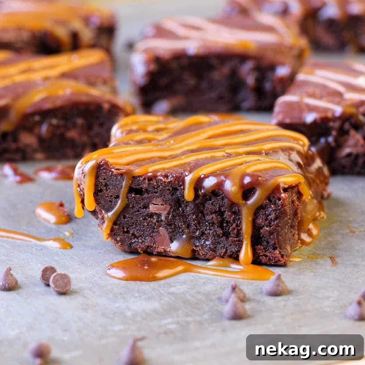Decadent Caramel Brownies 4 A close-up of a brownie with visible caramel swirls before baking, showing the rich texture.
