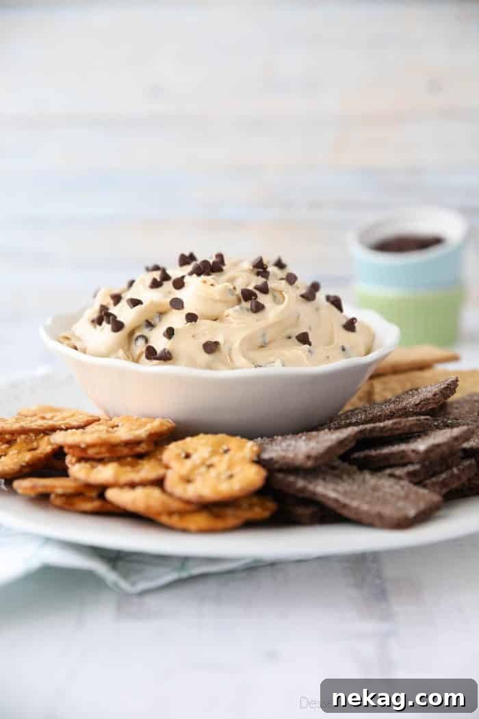 Decadent Buckeye Dip 3 This buckeye dip recipe with cream cheese and mini chocolate chips is an easy, smooth, and creamy dip fashioned after buckeye peanut butter balls.