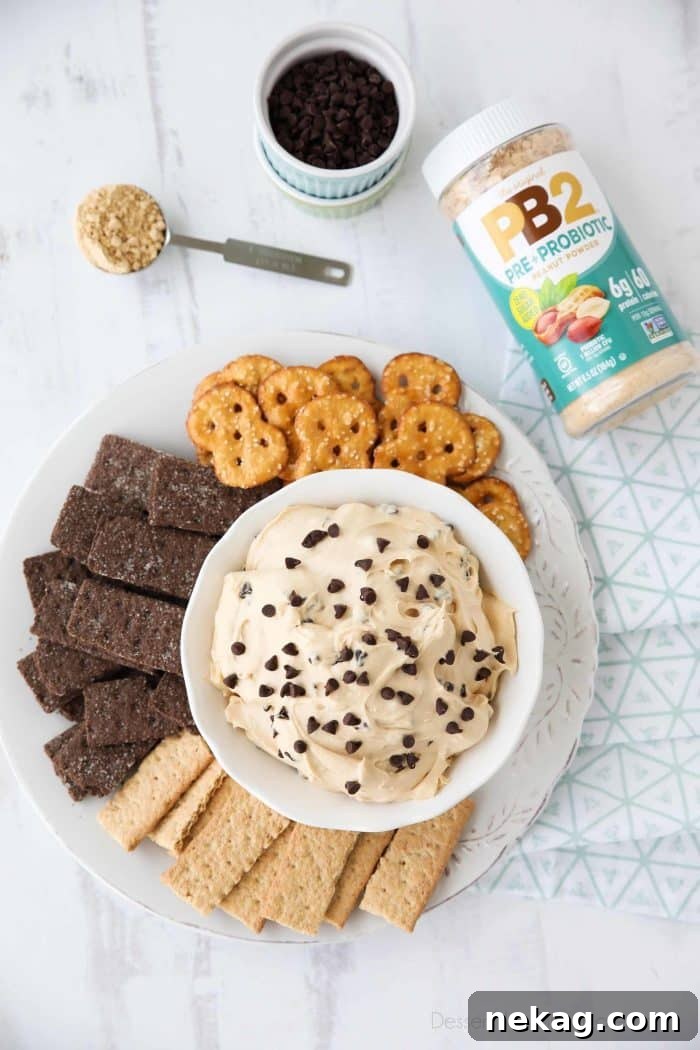 Decadent Buckeye Dip 5 This Buckeye Dip has the added benefits of a pre + probiotic with PB2 and tastes like an indulgent treat.