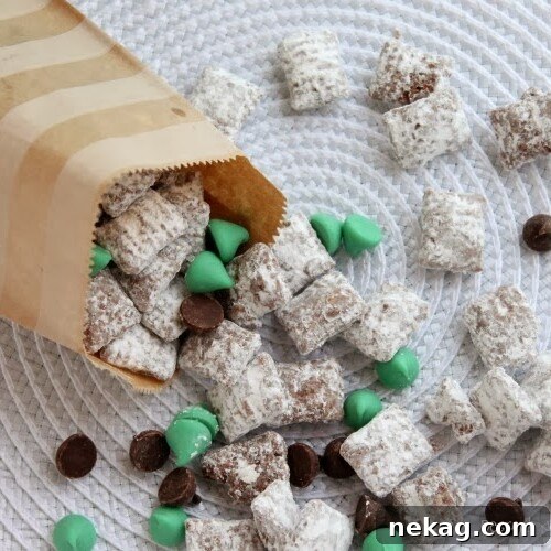 Delicious Mint Truffle Muddy Buddies in a bowl.