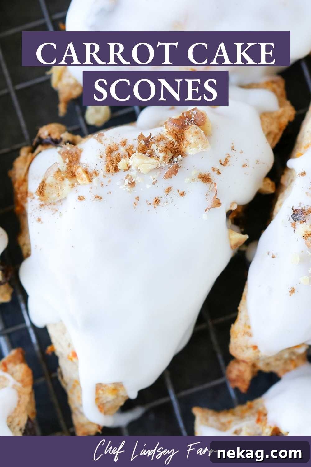 Spiced Carrot Cake Scones 7 Overhead view of carrot cake scones, beautifully arranged.