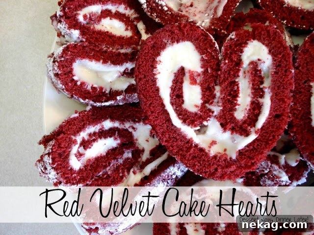 Velvet Love Bites 2 A beautifully presented Red Velvet Cake Roll shaped into hearts, ready for Valentine's Day celebrations.