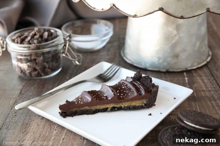 Chocolate Caramel Tart: Buttery caramel nestled between a chocolate crust and smooth ganache topping.