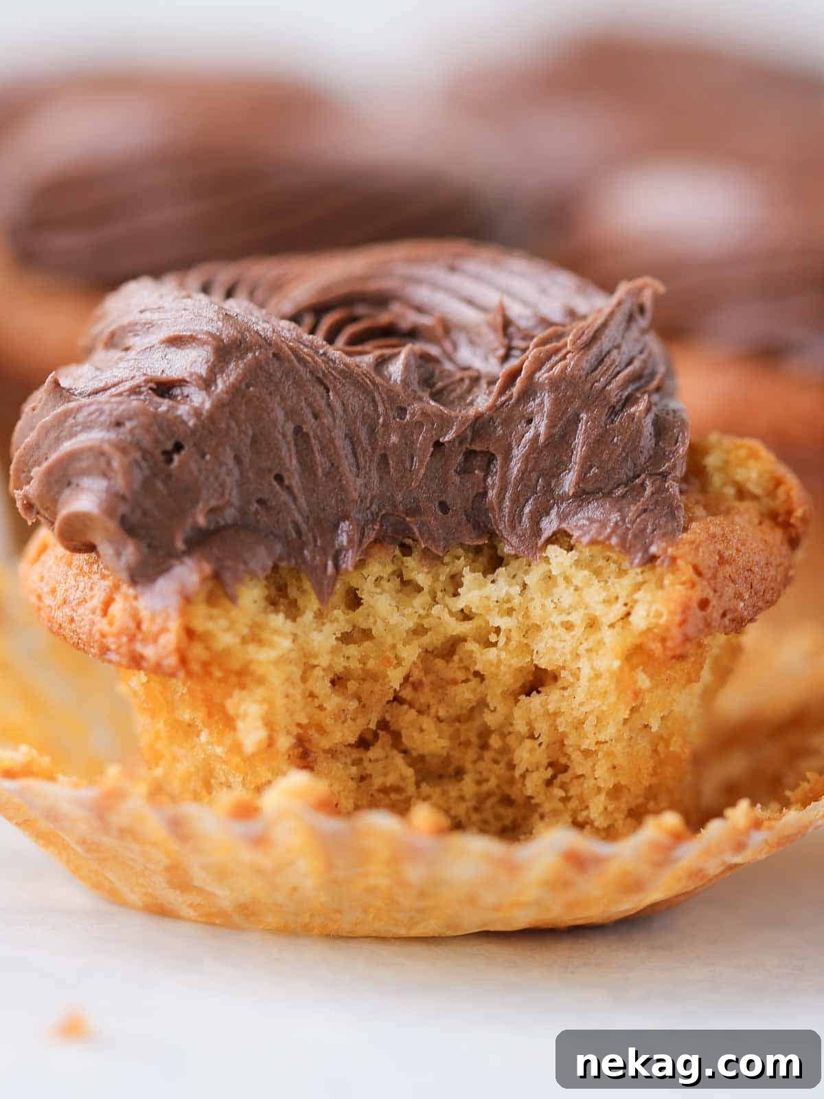 Velvet Chocolate Caramel Wonders 5 unwrapped caramel cupcake with chocolate buttercream.