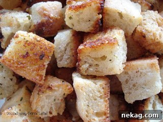 A bowl of freshly made Parmesan Ranch Croutons.