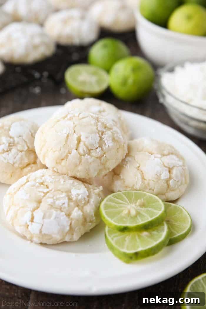 Tropical Coconut Key Lime Crinkle Cookies 4 Coconut Key Lime Crinkle Cookies are a bite-sized tropical treat.
