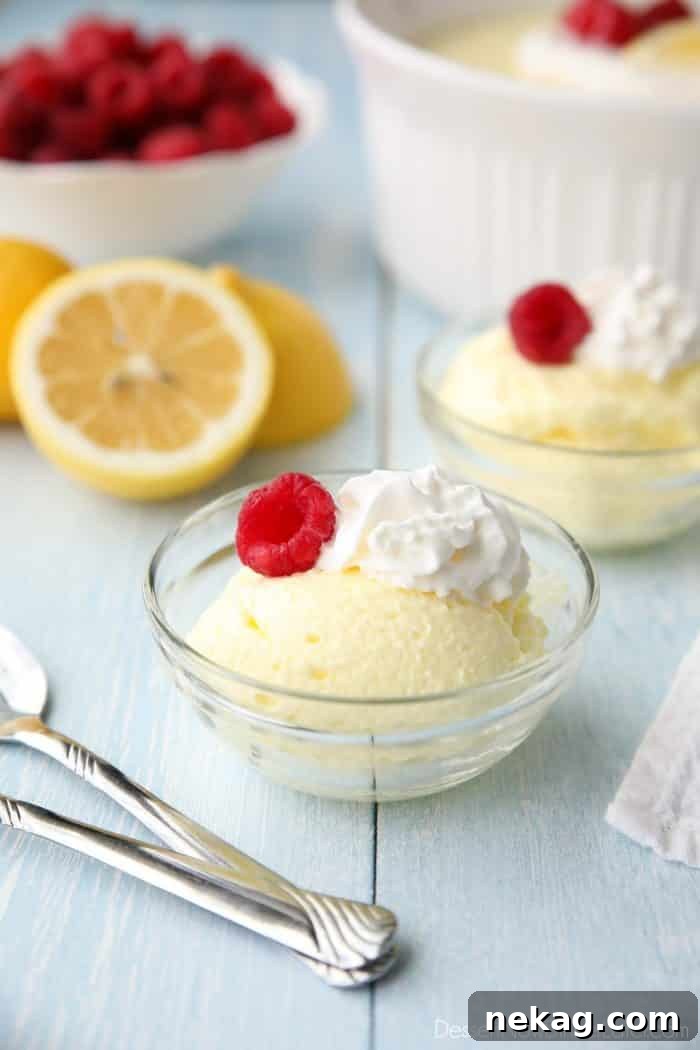 Lemon Jello Salad (aka Lemon Fluff Dessert) is light, smooth and velvety. It melts in your mouth like mousse. This tangy dessert can be molded, sliced into squares, or spooned into cups. Serve it with whipped cream and raspberries for an extra special side dish. Perfect for barbecues, potlucks, and parties.