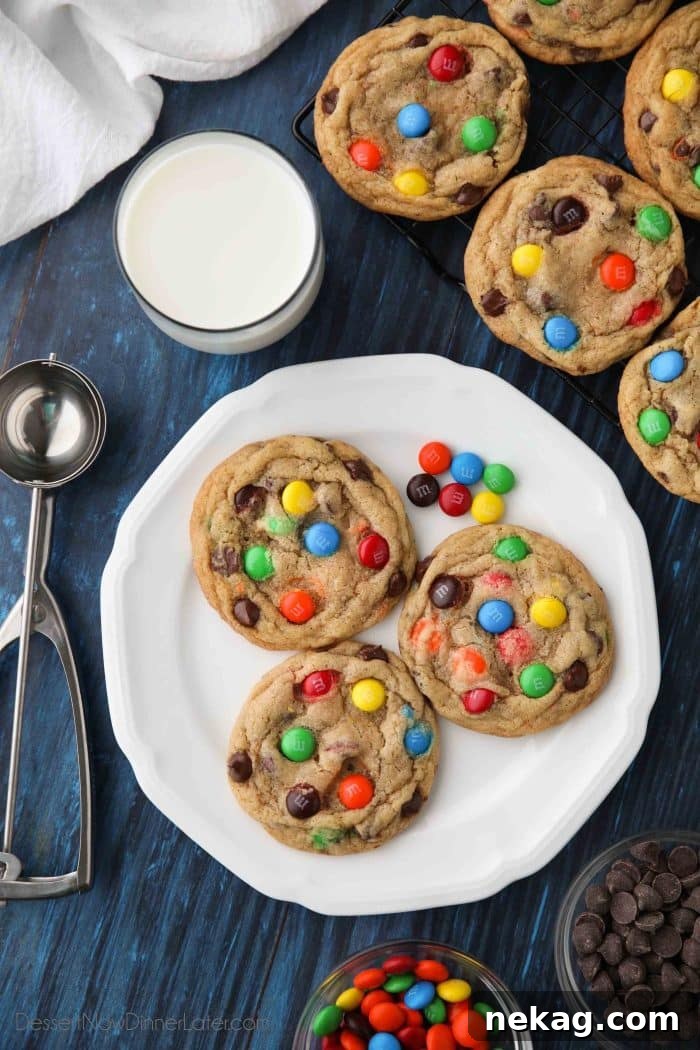 Perfect M and M Cookies Video Guide 4 Easy M&M cookies prepared bakery-style with a generous mix of M&M's and chocolate chips, ready for baking.