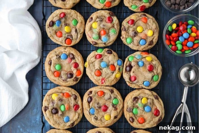 Perfect M and M Cookies Video Guide 7 These M&M cookies are richly loaded with chocolate chips and colorful M&M candies, making them a decadent chocolate dessert.