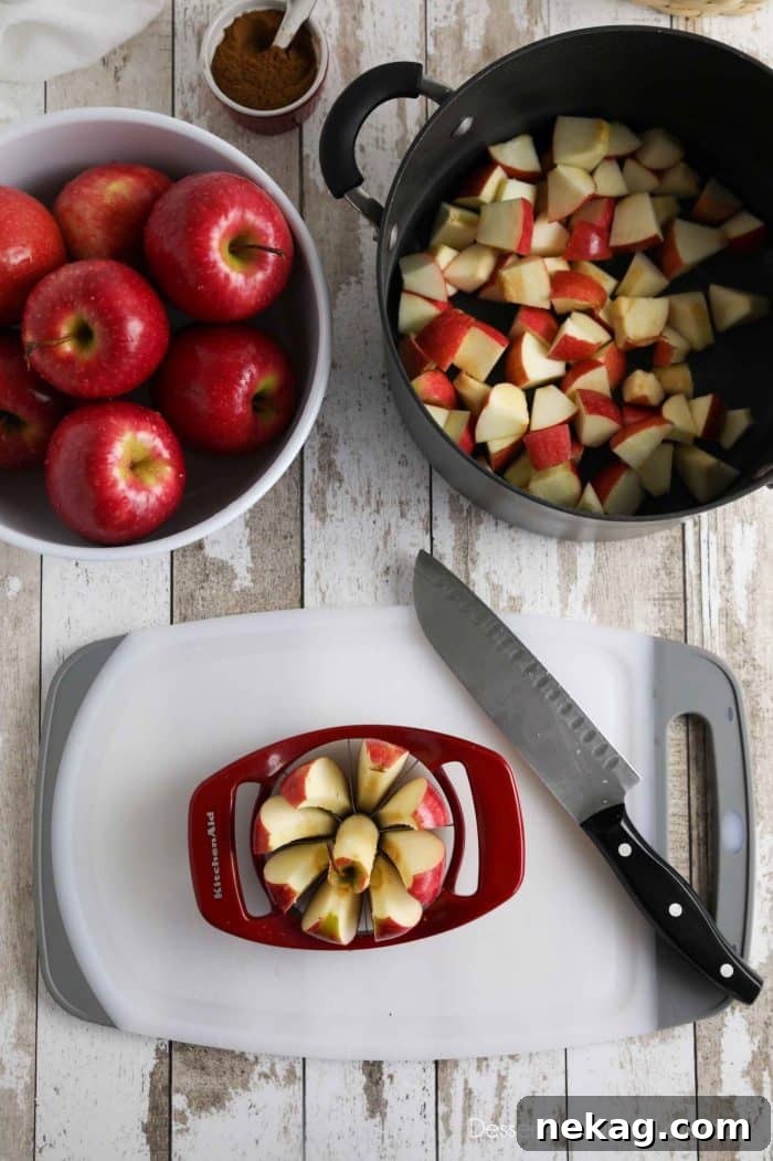 Rich & Velvety Homemade Apple Butter 5 How to make apple butter: Remove the apple core and cut into chunks. Peeling the apples is optional.