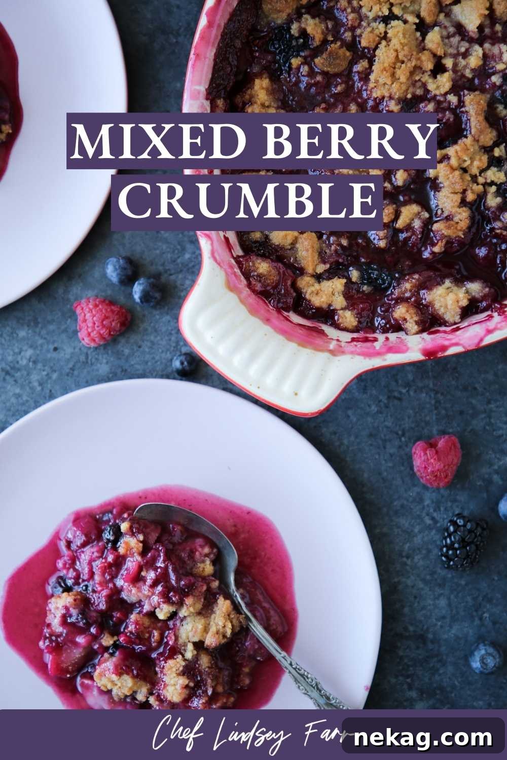Warm Berry Crumble Bliss 6 A vibrant mixed berry crumble, freshly baked and topped with an array of colorful, fresh berries including blueberries, raspberries, and strawberries.