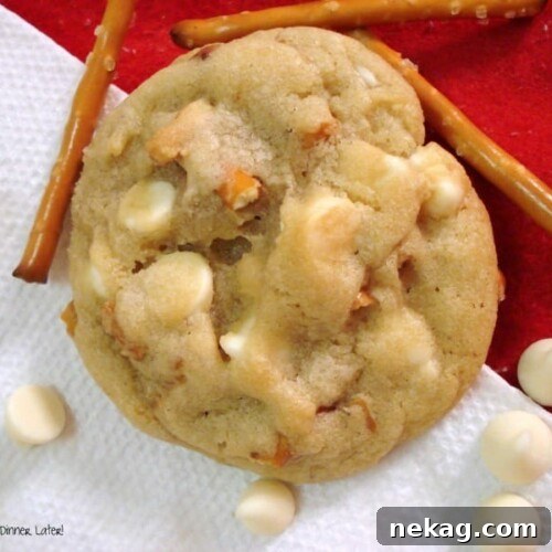 Pretzel White Chocolate Chip Cookies, golden brown and tempting.