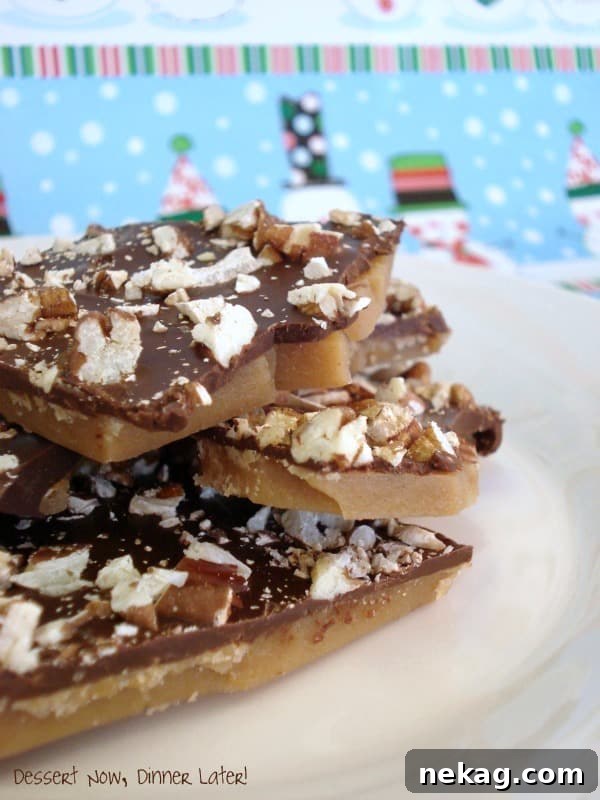 Golden English Toffee 4 Beautifully broken pieces of Classic English Toffee, showcasing the chocolate and pecan topping.
