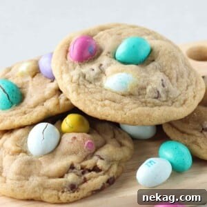 Ultimate Peanut Butter M&M Chocolate Chip Cookies 6 Easter Peanut Butter Chocolate Chip Cookies stacked