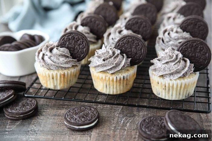 Cookies and Cream Cupcakes 11 Cookies and Cream Cupcakes on a cooling rack.