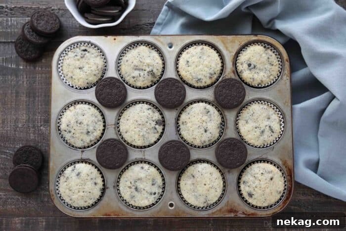 Cookies and Cream Cupcakes 9 Baked Cookies and Cream Cupcakes in baking pan.