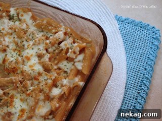Caramelized Onion & Gruyère Pasta 4 French Onion Pasta baked with melted cheese on top, ready to serve