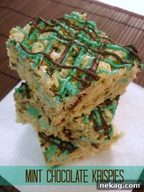 Delicious Mint Chocolate Krispies with a drizzle of chocolate.