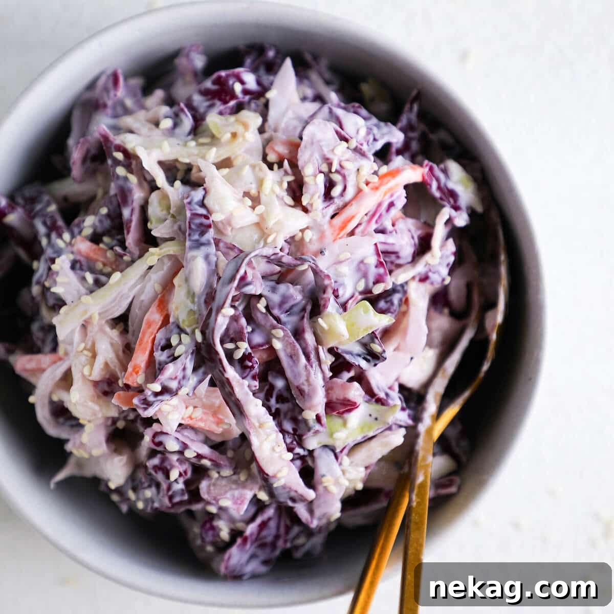Healthy Creamy Slaw Gold Utensil
