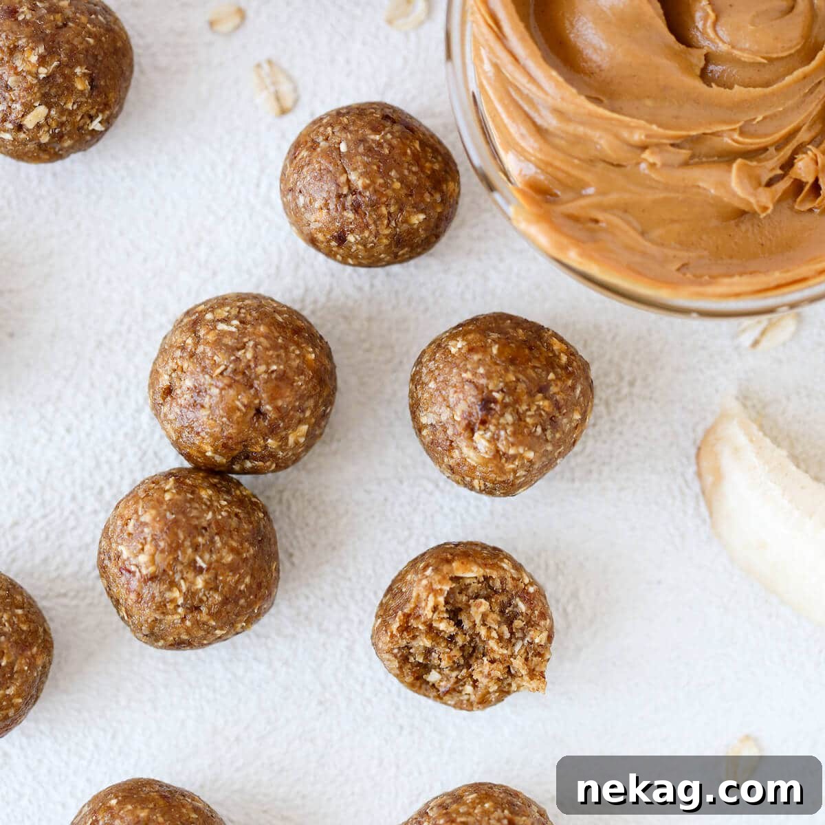 Peanut Butter Banana Fuel Bites 5 A cluster of Peanut Butter Banana Energy Bites on a plate, ready to be enjoyed as a healthy and convenient snack.