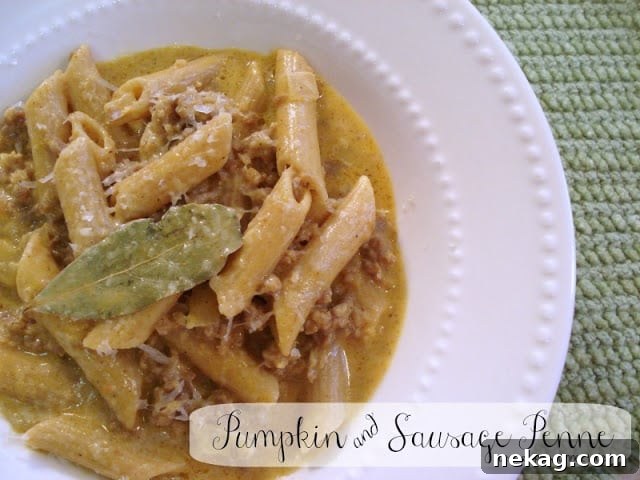 Pumpkin & Sausage Penne dish ready to serve