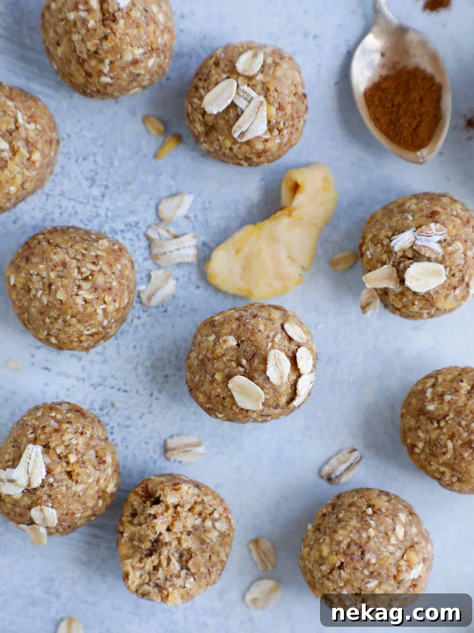 Spiced Apple Crisp Energy Bites 5 Healthy Snack Balls Group - a collection of Apple Crisp Energy Bites arranged on a plate
