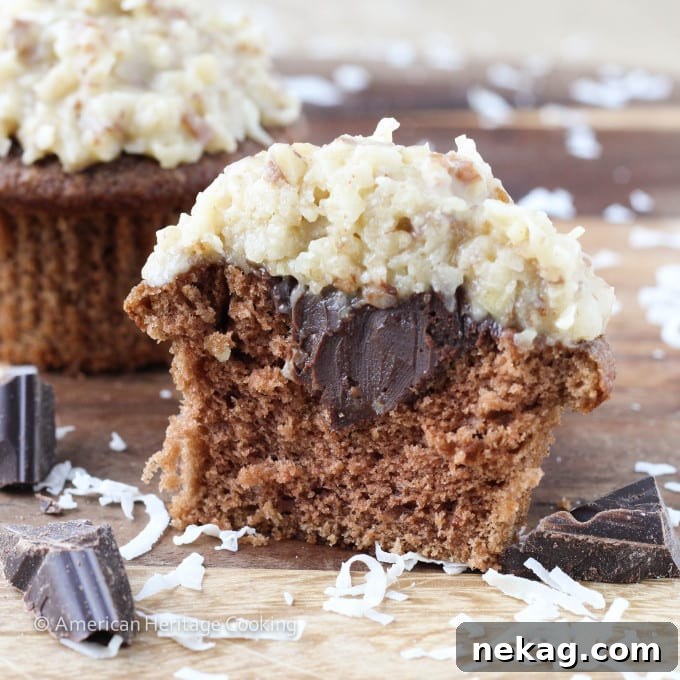 German Chocolate Cupcakes with German Chocolate Ganache Filling