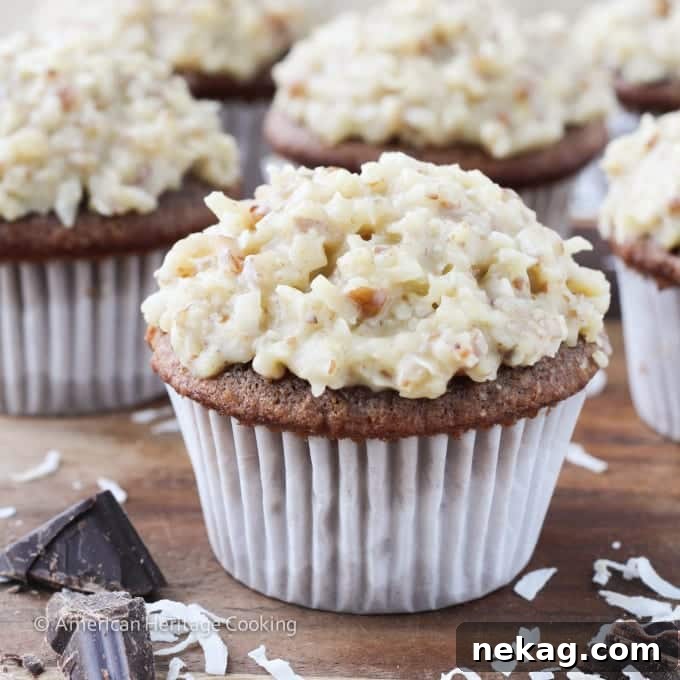 German Chocolate Cupcakes with German Chocolate Ganache Filling