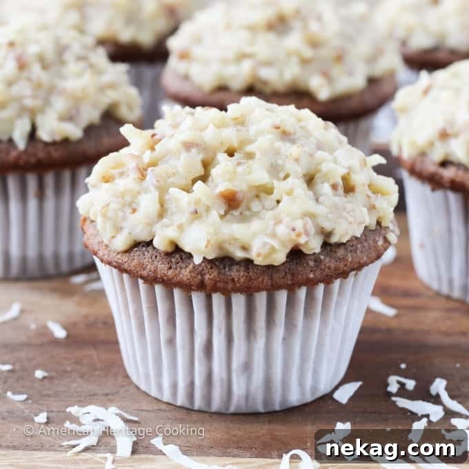 German Chocolate Cupcakes with German Chocolate Ganache Filling